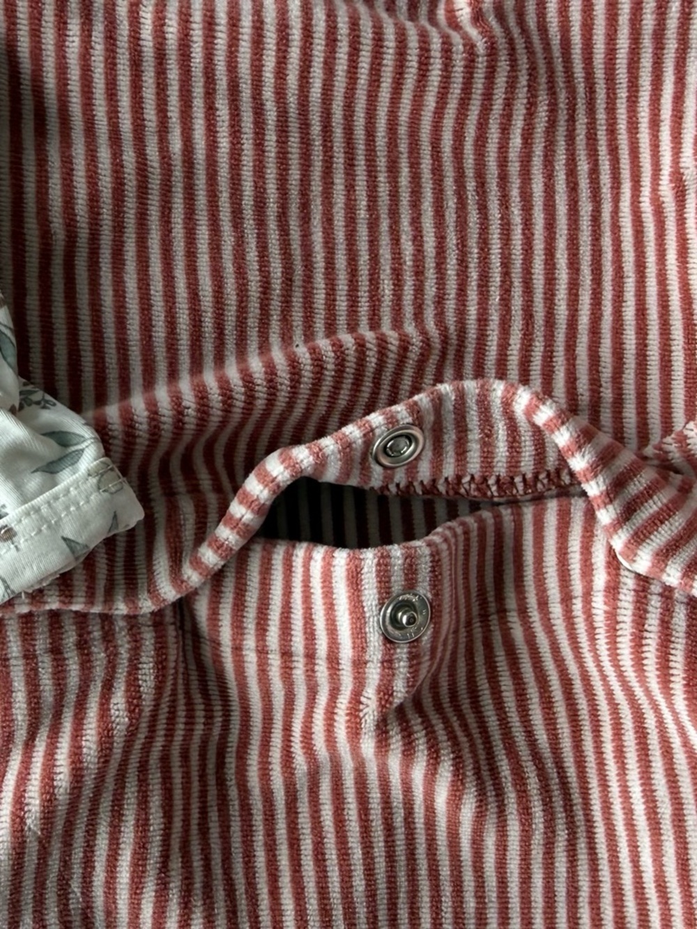 6-12 Month Footie Bundle, Hidden Snap Pinstripes + Zip Woodland Floral - Picture 4 of 10